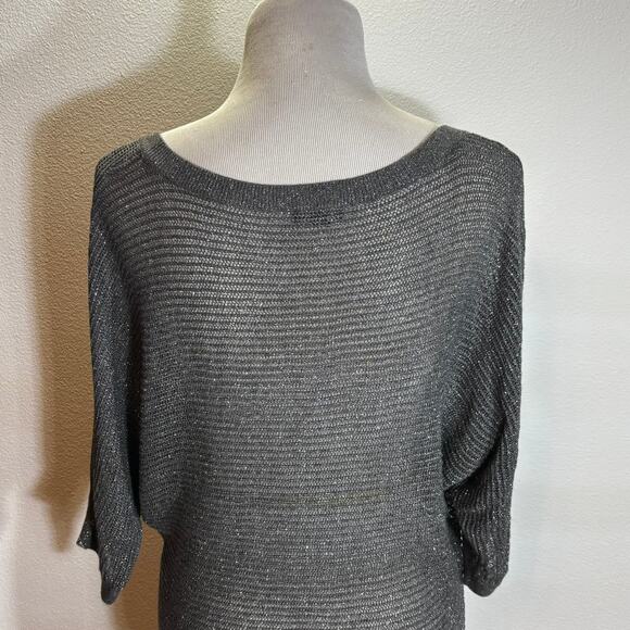 Express Metallic Knit Dolman Sleeve Sweater Gray Silver Shimmer Women’s M - Picture 2 of 6